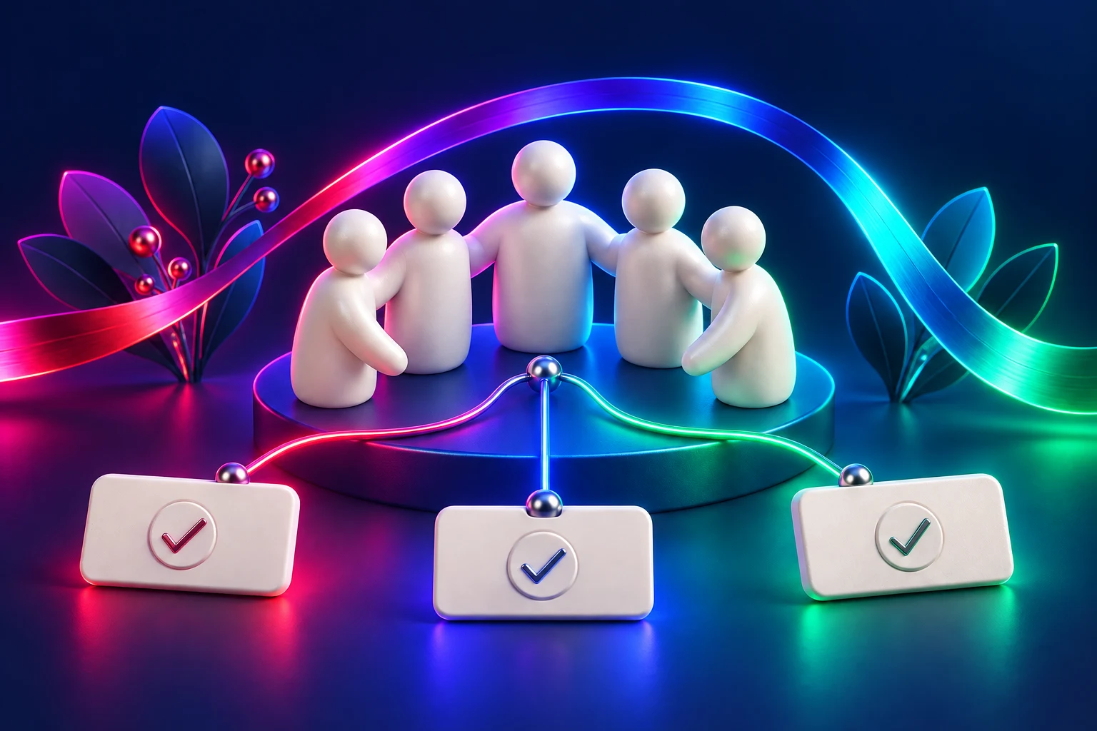 Concept illustration of connected volunteers and shared next actions